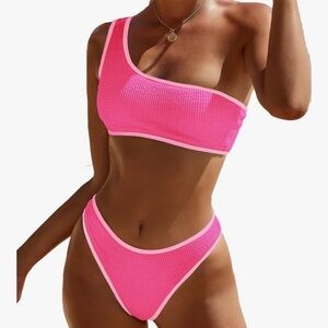 Pink One-Shoulder Bikini Set